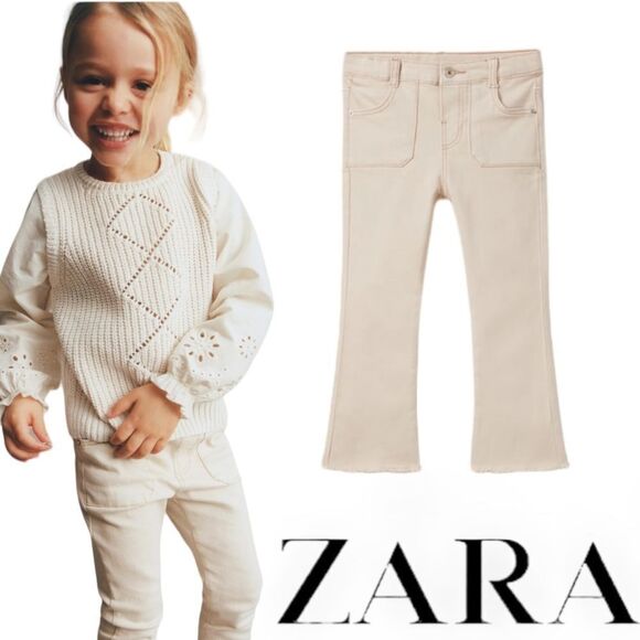 ZARA Kids | Beige | FLARED FRAYED JEANS - Picture 1 of 4